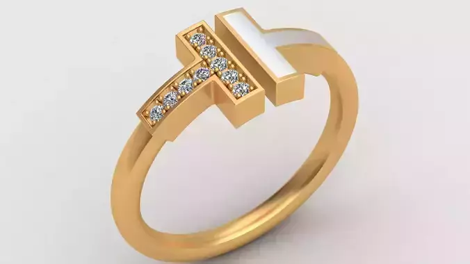 Tiffany T Enamel Gold Diamond Ring 3D print model