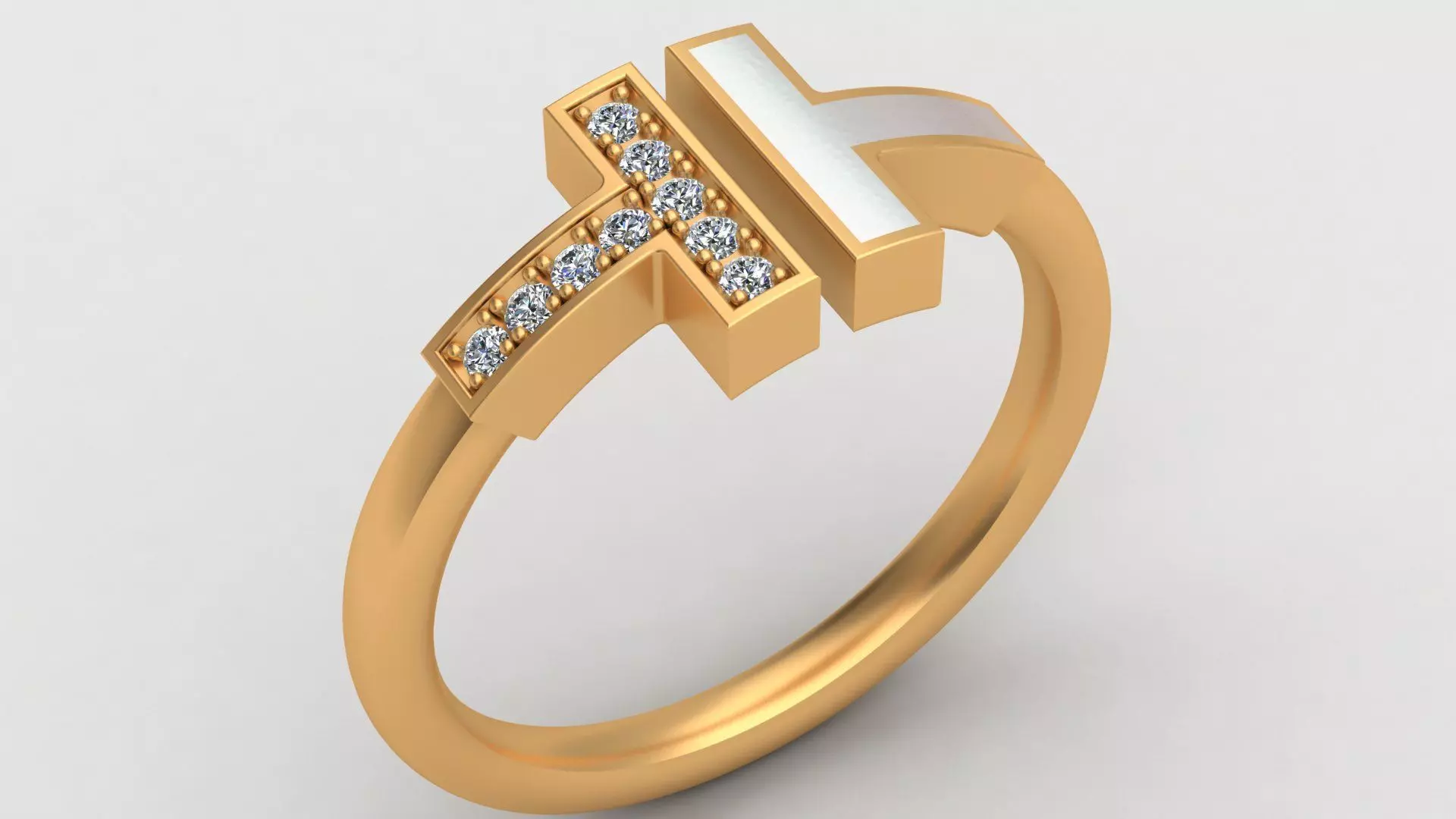 Tiffany T Enamel Gold Diamond Ring 3D print model_0