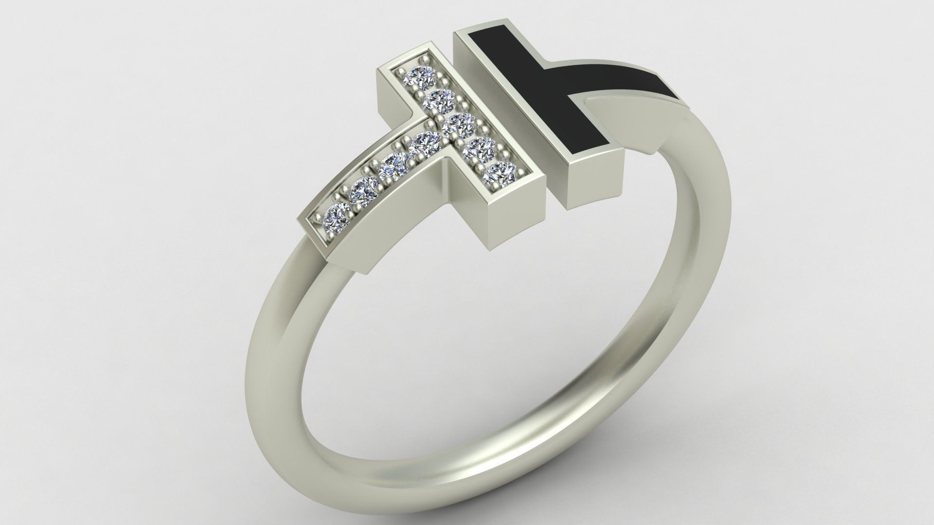 Tiffany T Enamel Gold Diamond Ring 3D print model_1