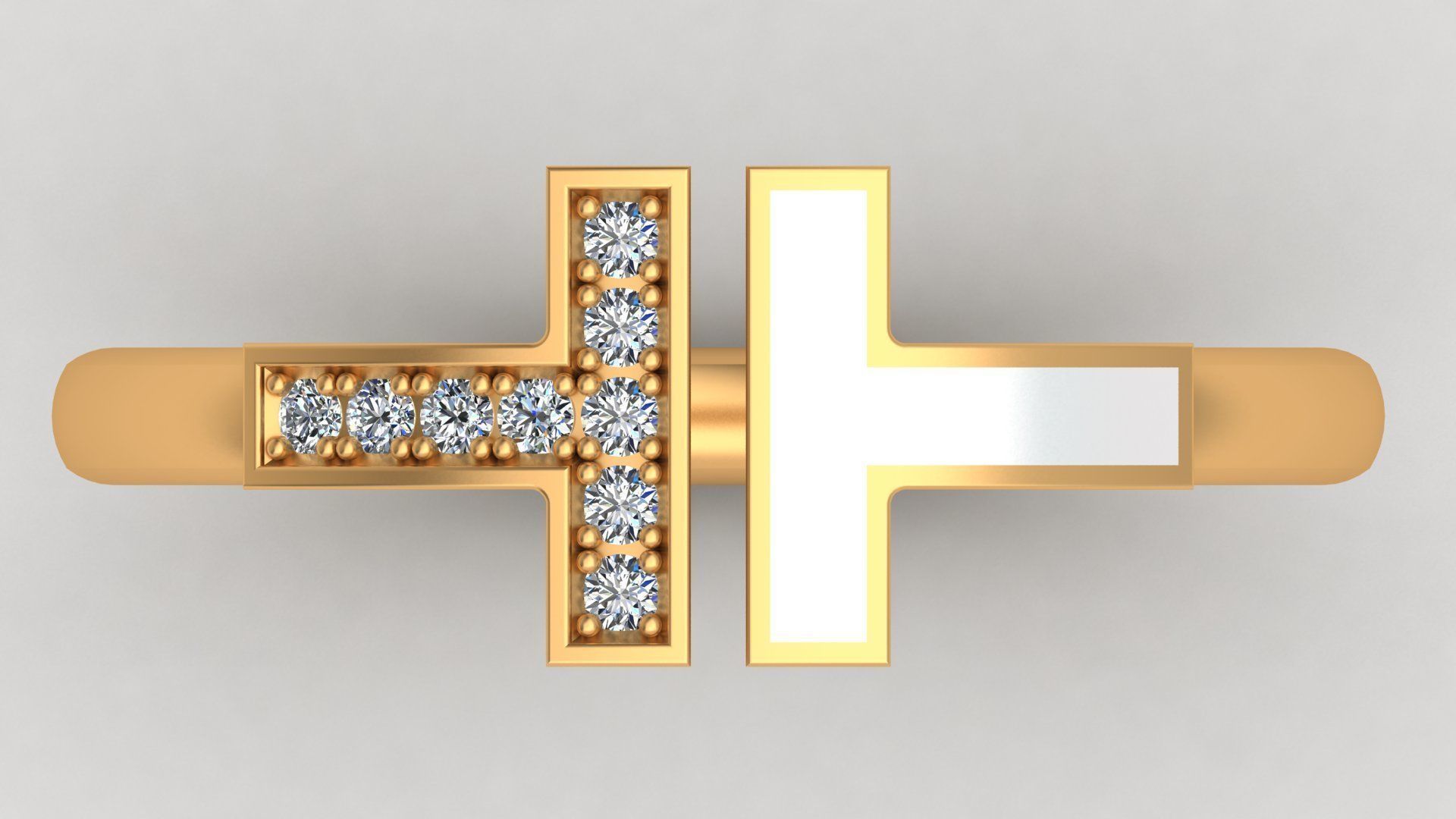 Tiffany T Enamel Gold Diamond Ring 3D print model_3