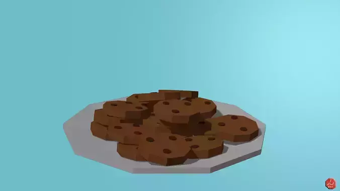 Low-poly plate with Cookies Low-poly 3D model