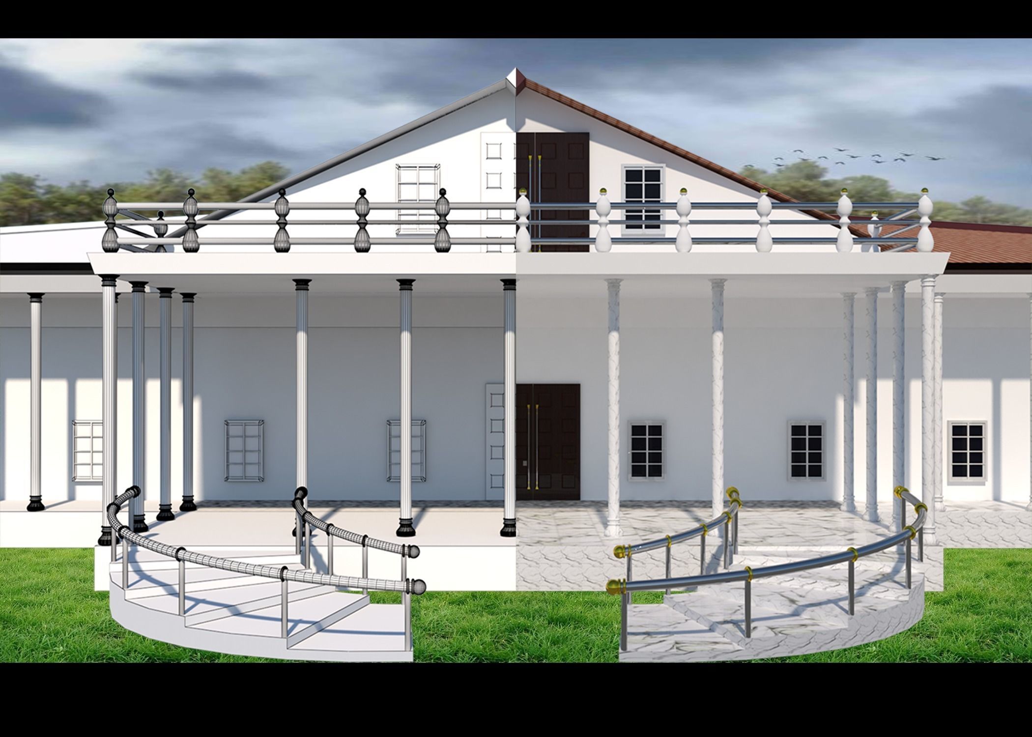 TOWN HALL Low-poly 3D model_3