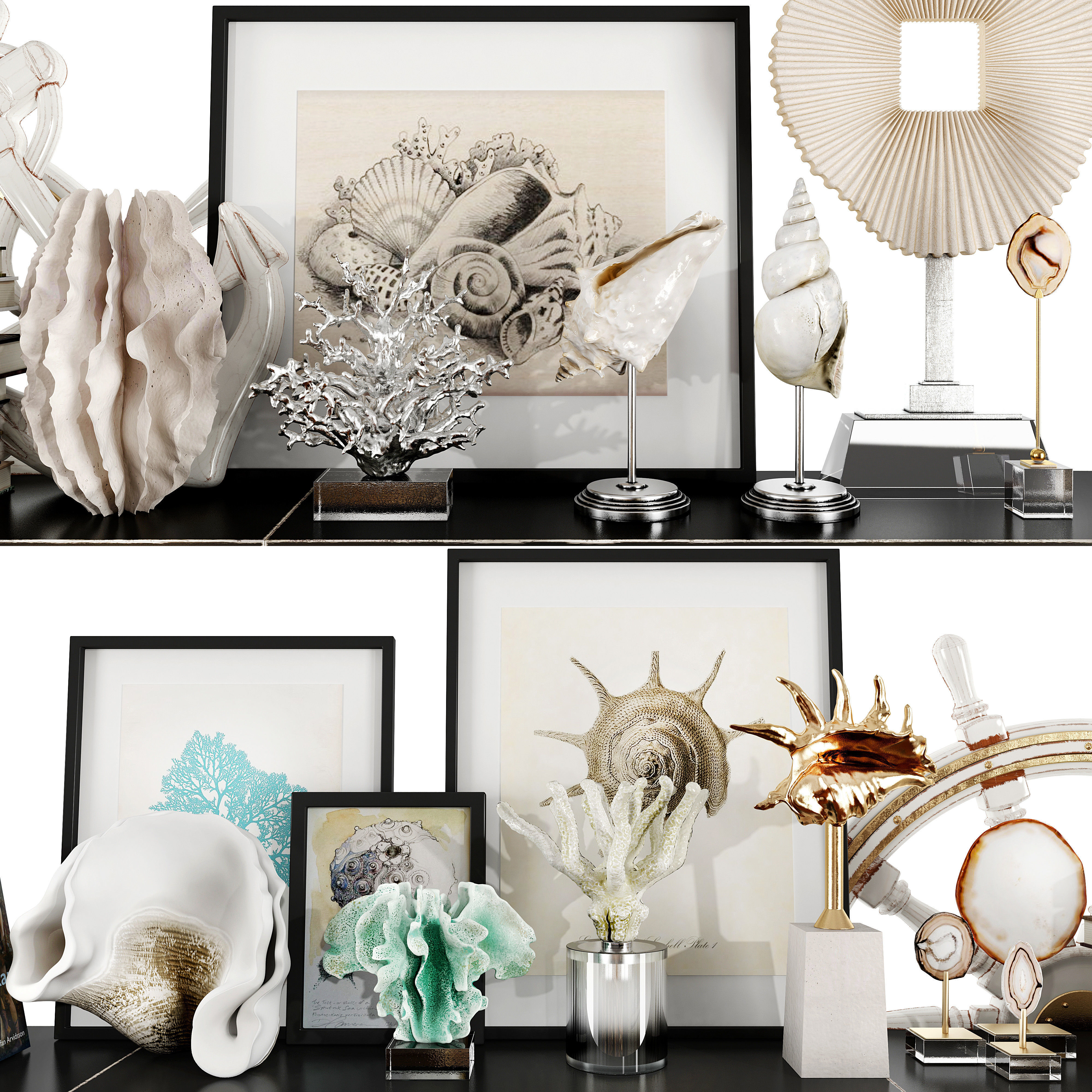 Dark bookshelf set 3D model_4