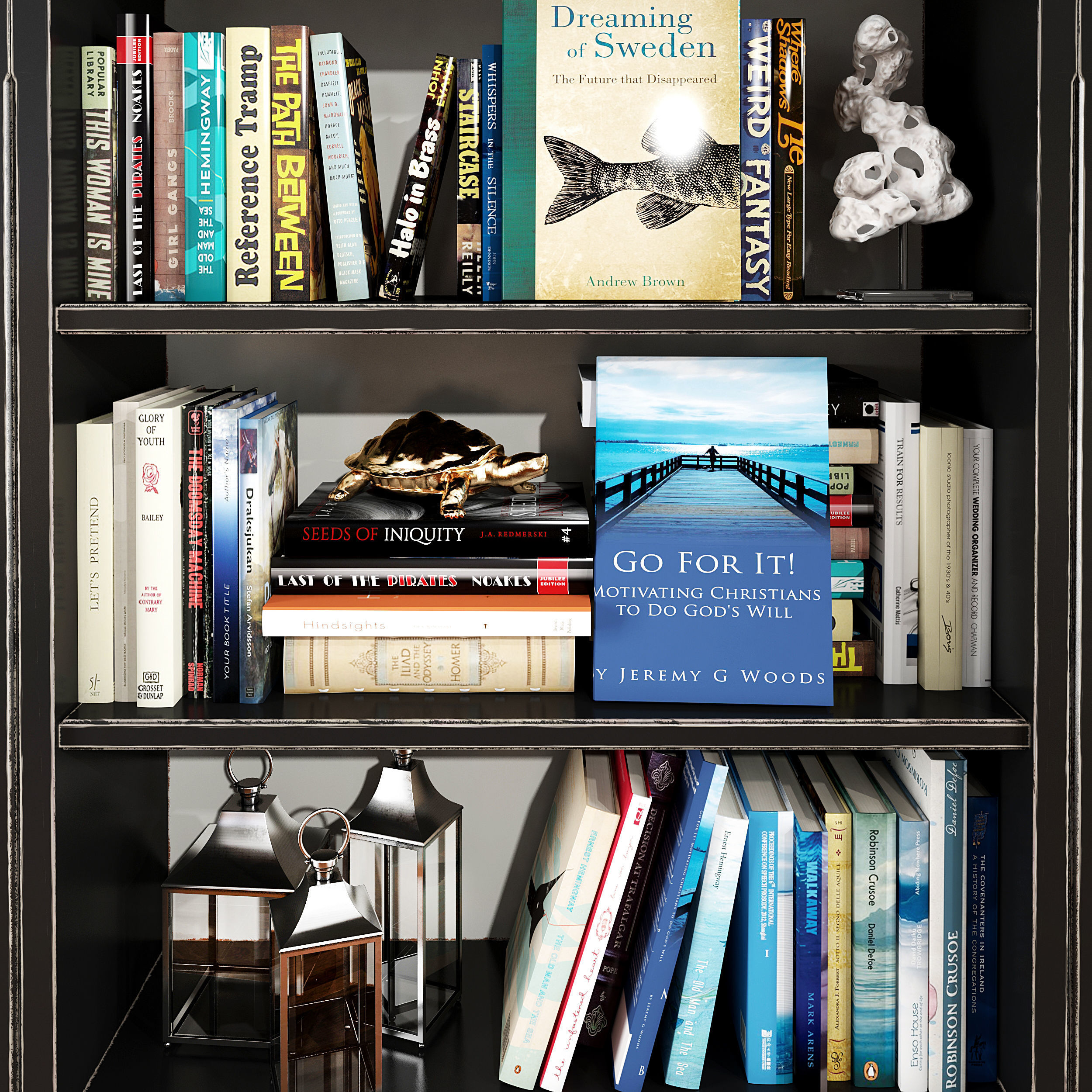 Dark bookshelf set 3D model_6
