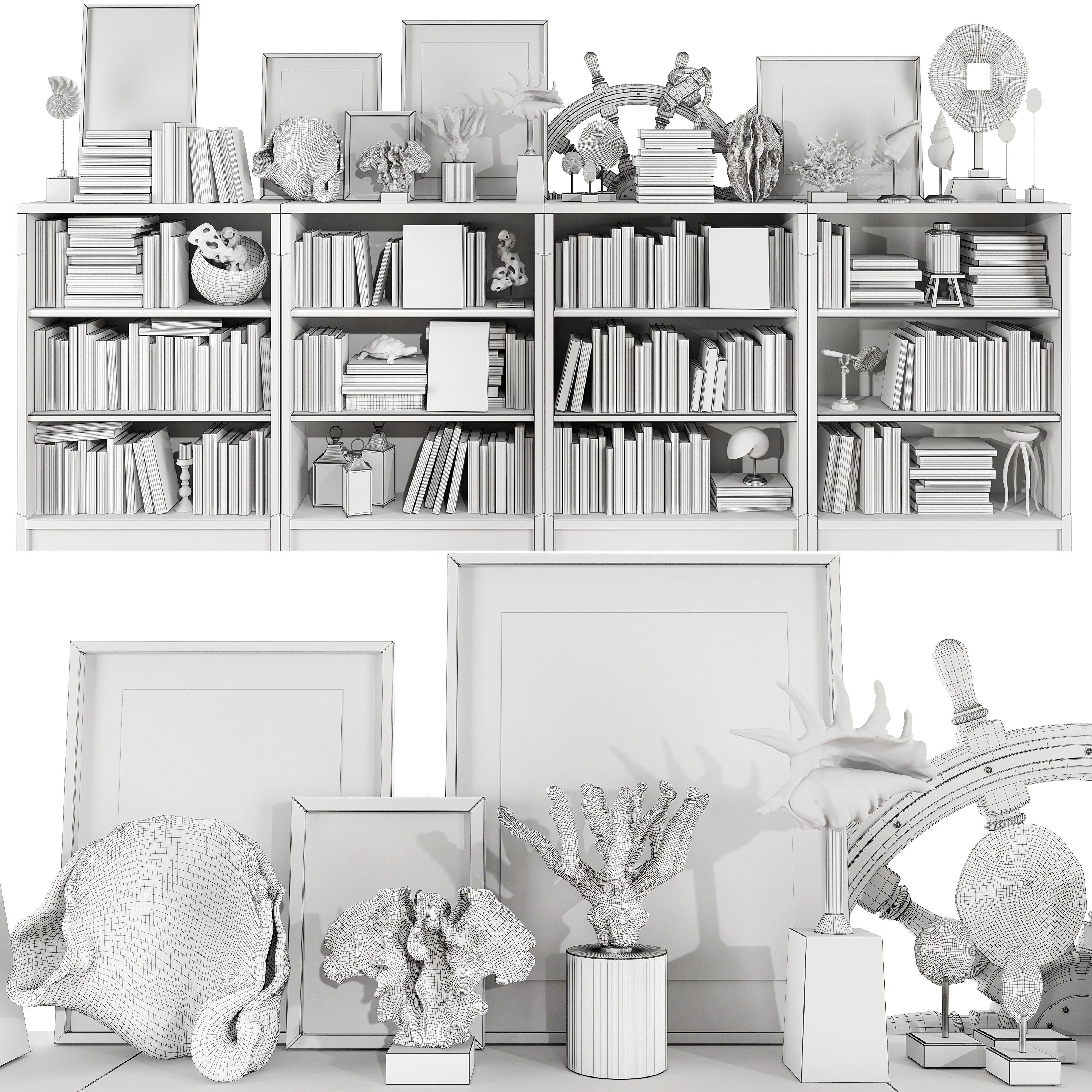 Dark bookshelf set 3D model_5