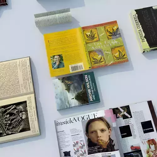 books magazine open on table