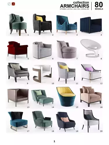Armchair Collection - 80 Models Low-poly 3D model