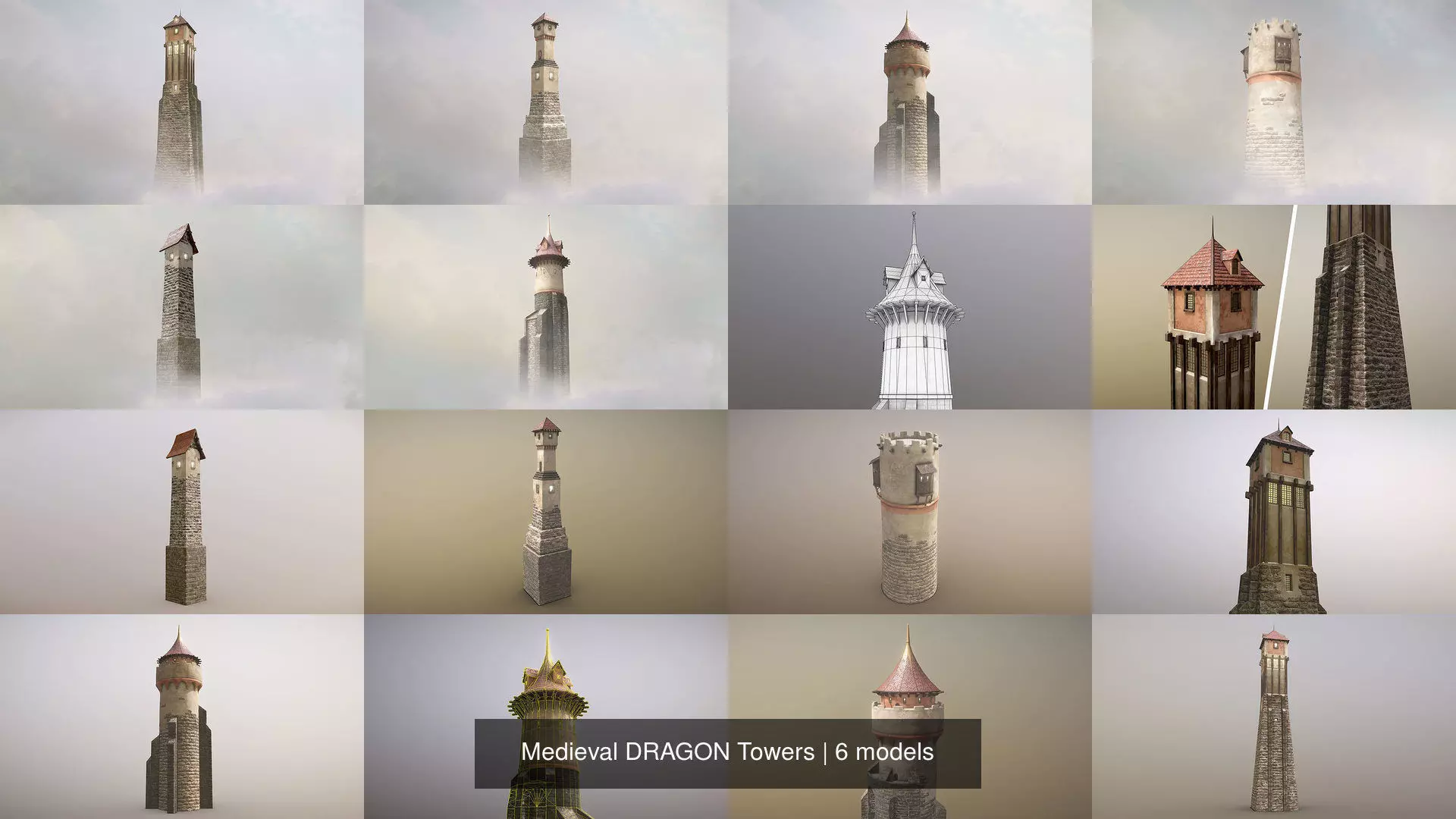 Medieval DRAGON Towers 3D Model Collection_0