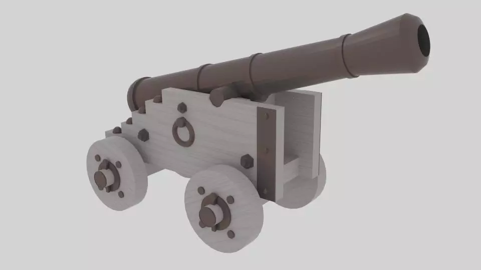 Cannon wooden Low-poly 3D model_0