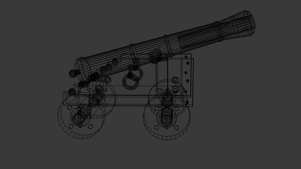Cannon wooden Low-poly 3D model_5