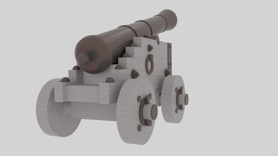 Cannon wooden Low-poly 3D model_1