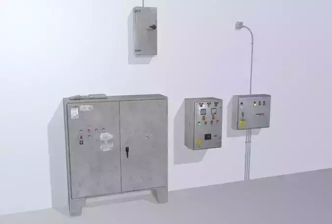 Old factory control panels Low-poly 3D model Old factory control panels Low-poly 3D model