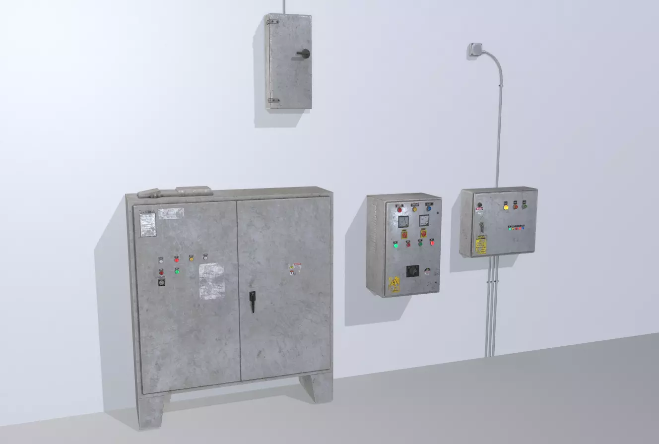 Old factory control panels Low-poly 3D model_0