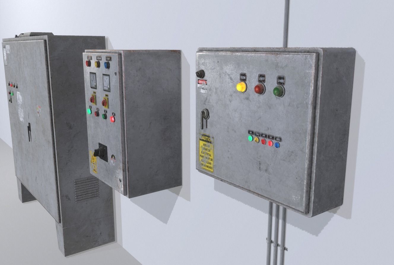 Old factory control panels Low-poly 3D model_3