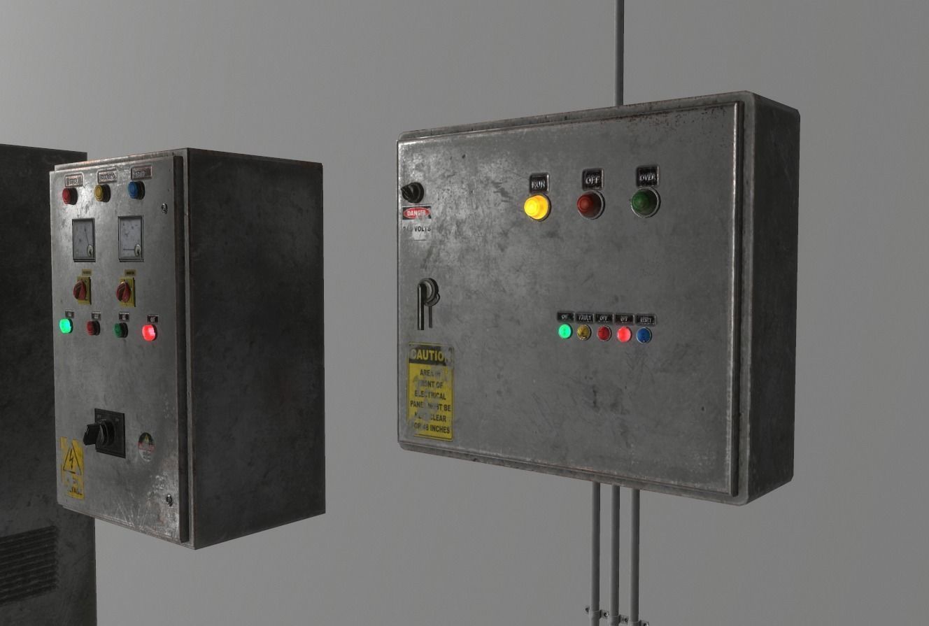 Old factory control panels Low-poly 3D model_9