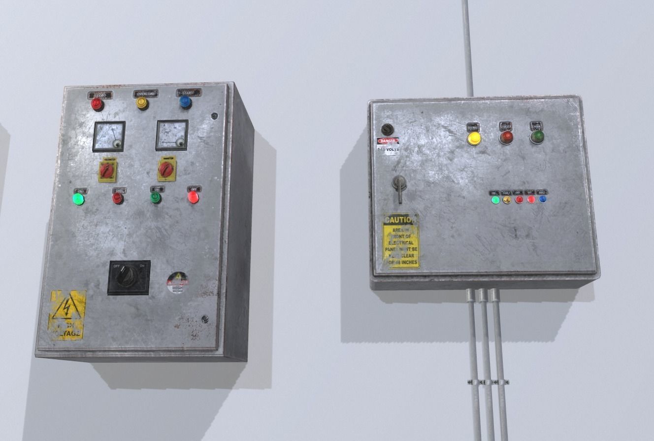 Old factory control panels Low-poly 3D model_8