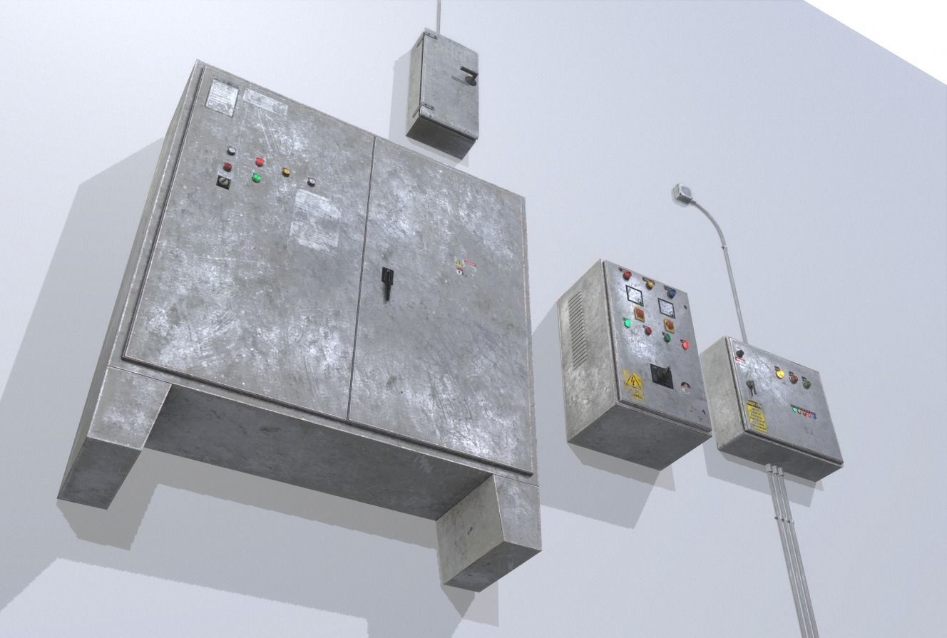 Old factory control panels Low-poly 3D model_7