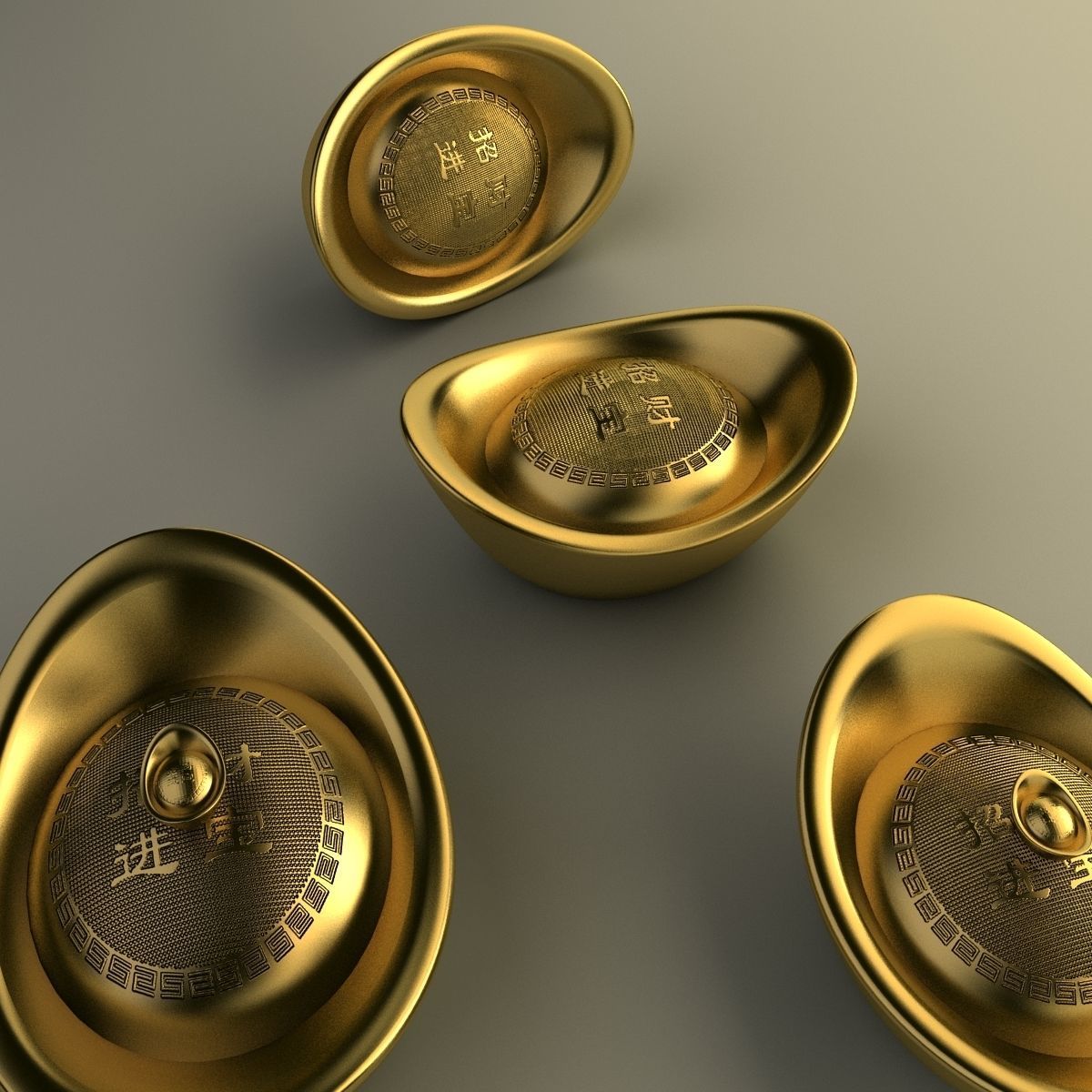 Chinese gold Ingot 3D model_4