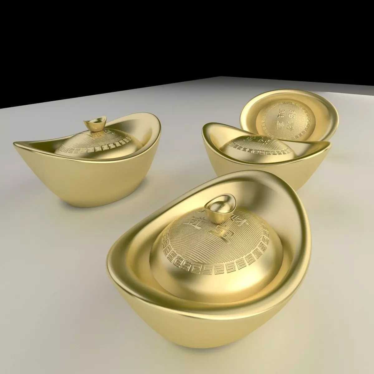 Chinese gold Ingot 3D model_0