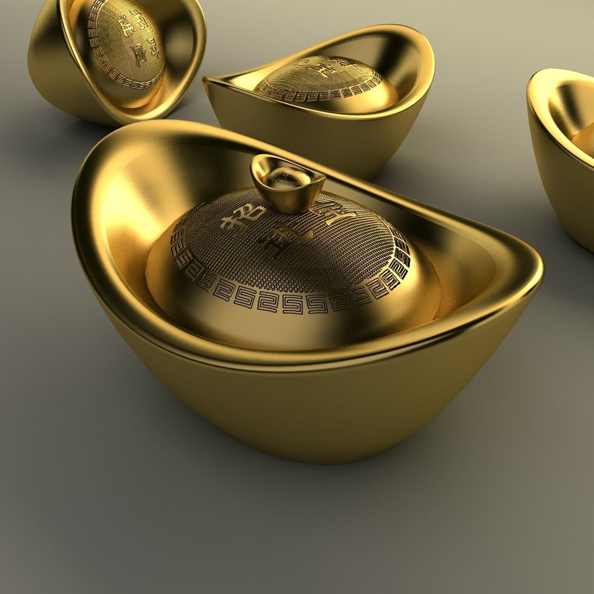 Chinese gold Ingot 3D model_11