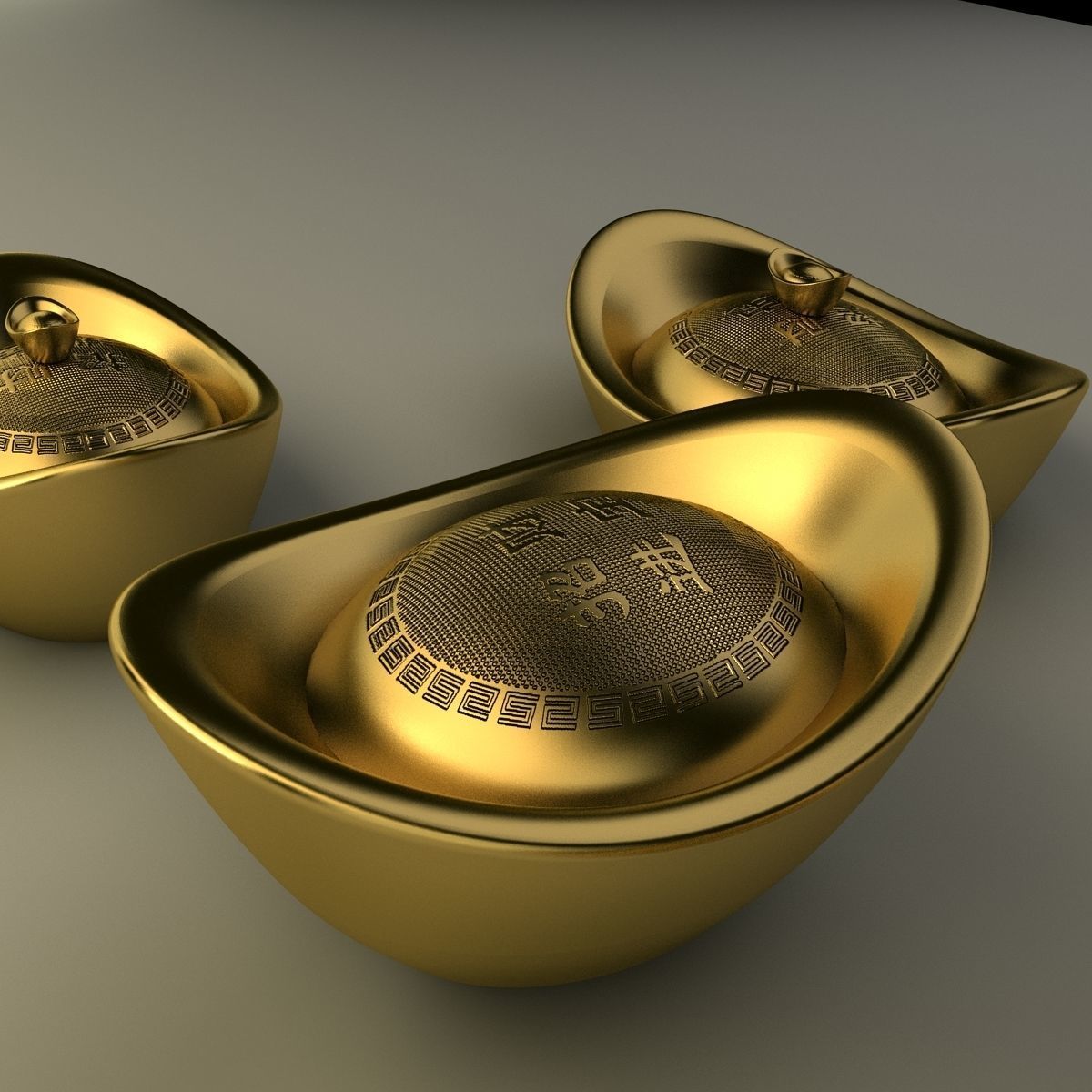 Chinese gold Ingot 3D model_7