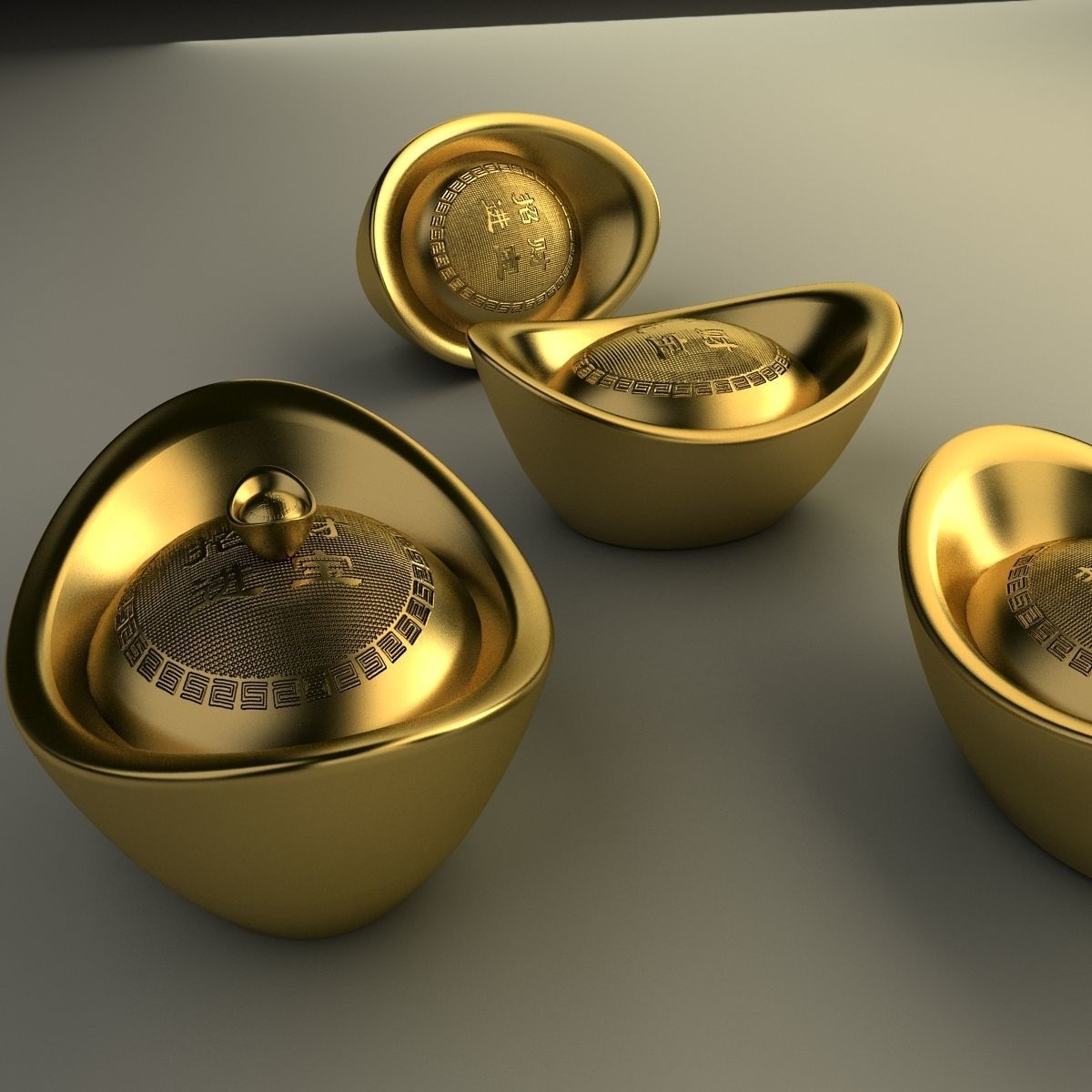 Chinese gold Ingot 3D model_2