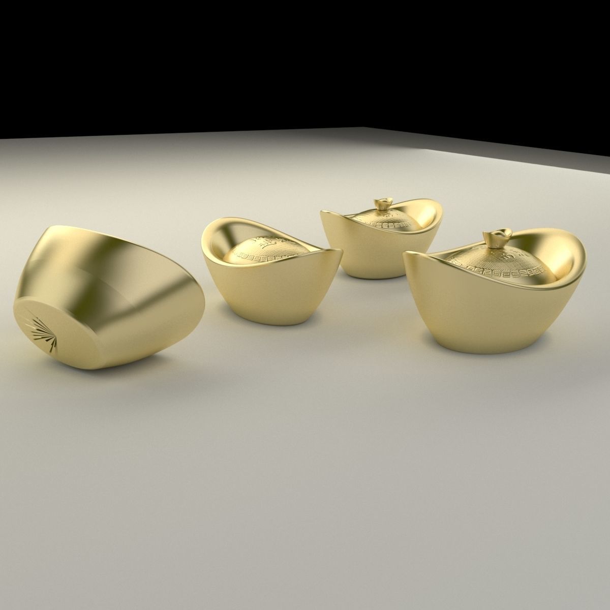 Chinese gold Ingot 3D model_1