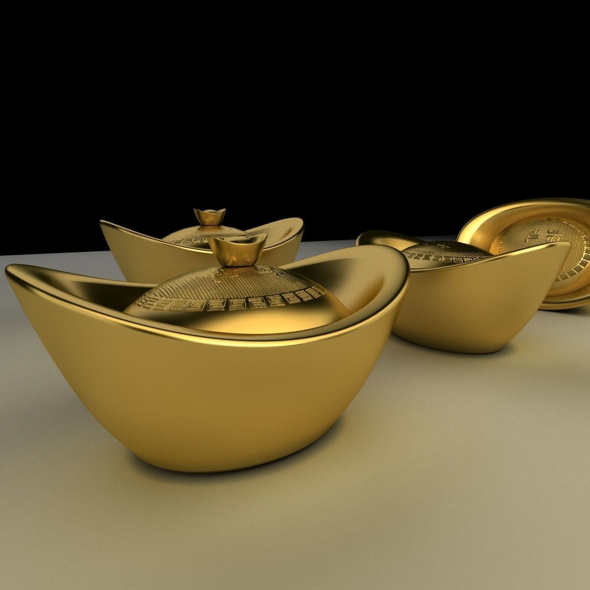 Chinese gold Ingot 3D model_3