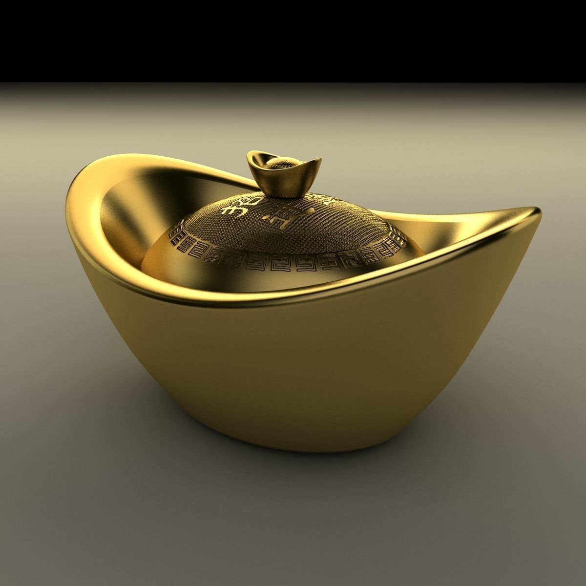 Chinese gold Ingot 3D model_9