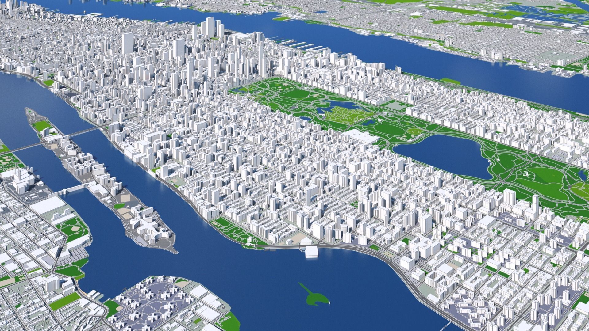 Manhattan New York City And Surroundings PBR Low-poly 3D model_7