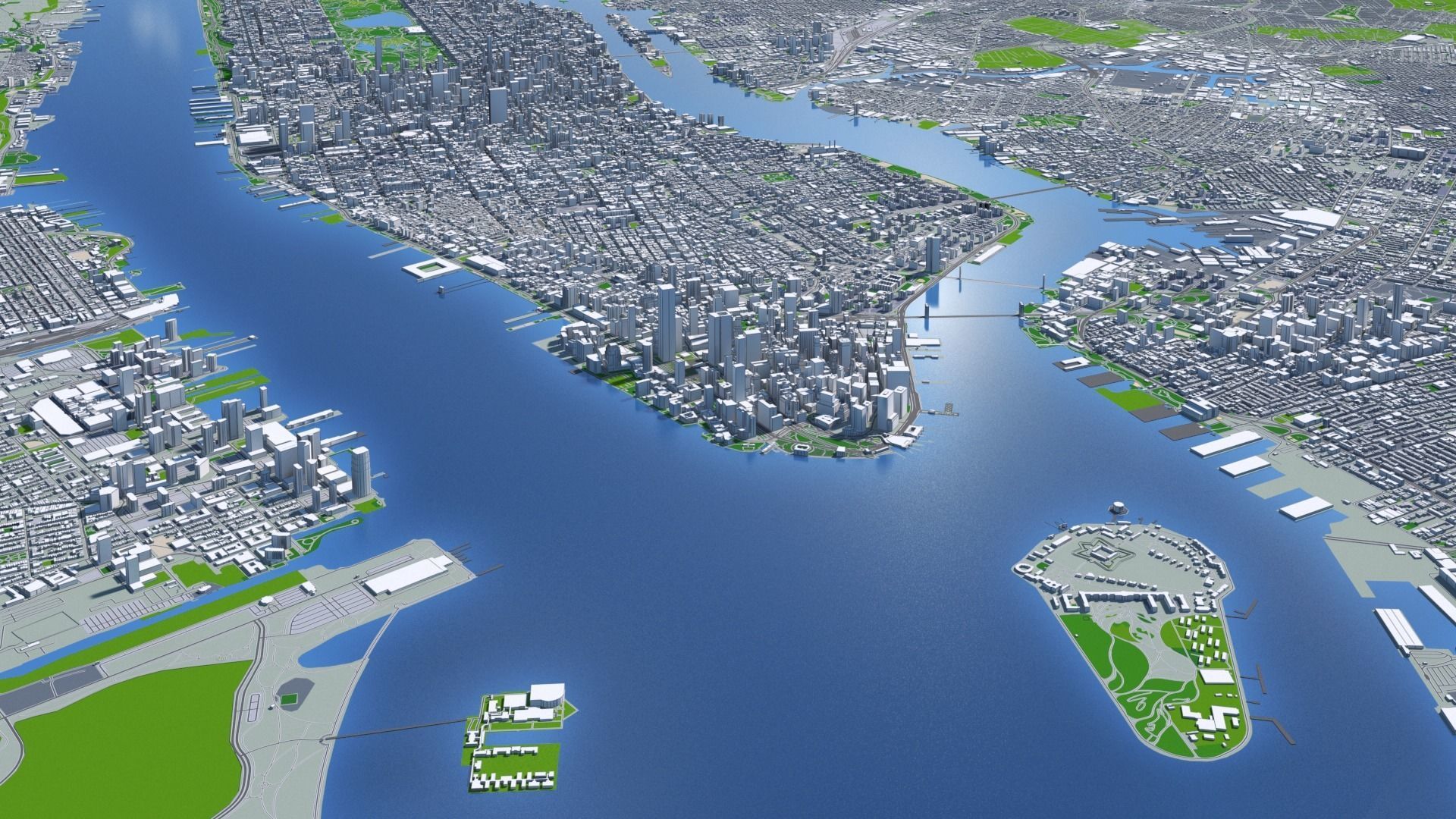 Manhattan New York City And Surroundings PBR Low-poly 3D model_2