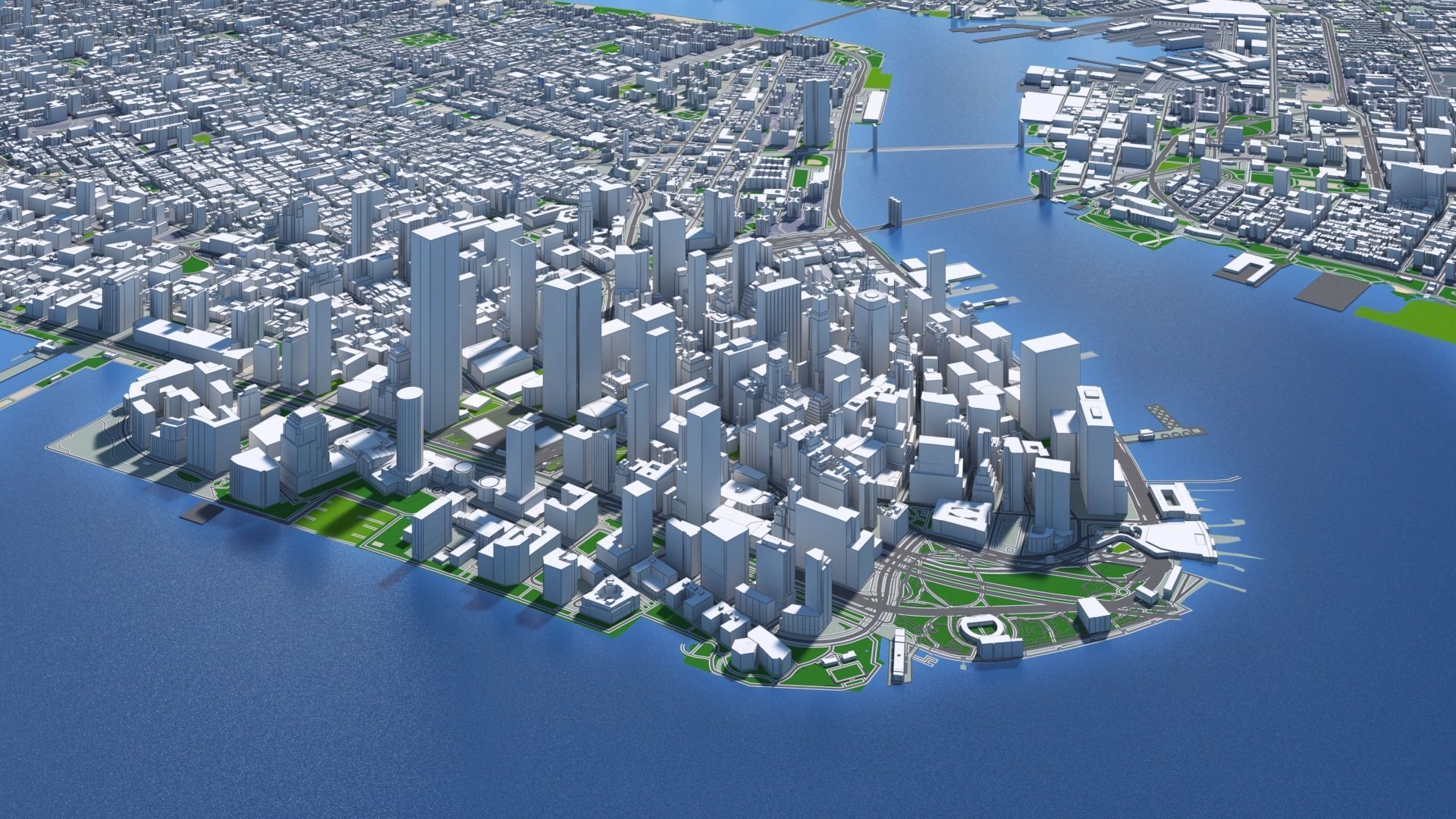 Manhattan New York City And Surroundings PBR Low-poly 3D model_3