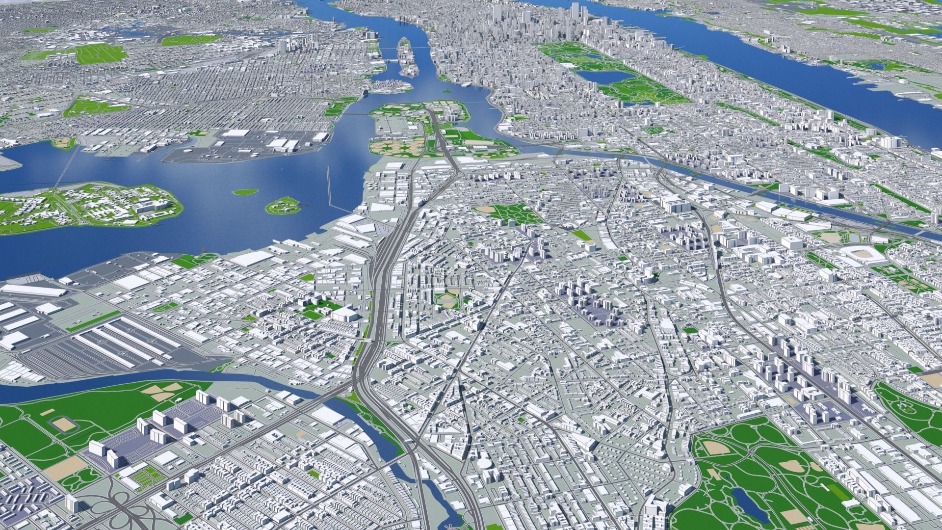 Manhattan New York City And Surroundings PBR Low-poly 3D model_30