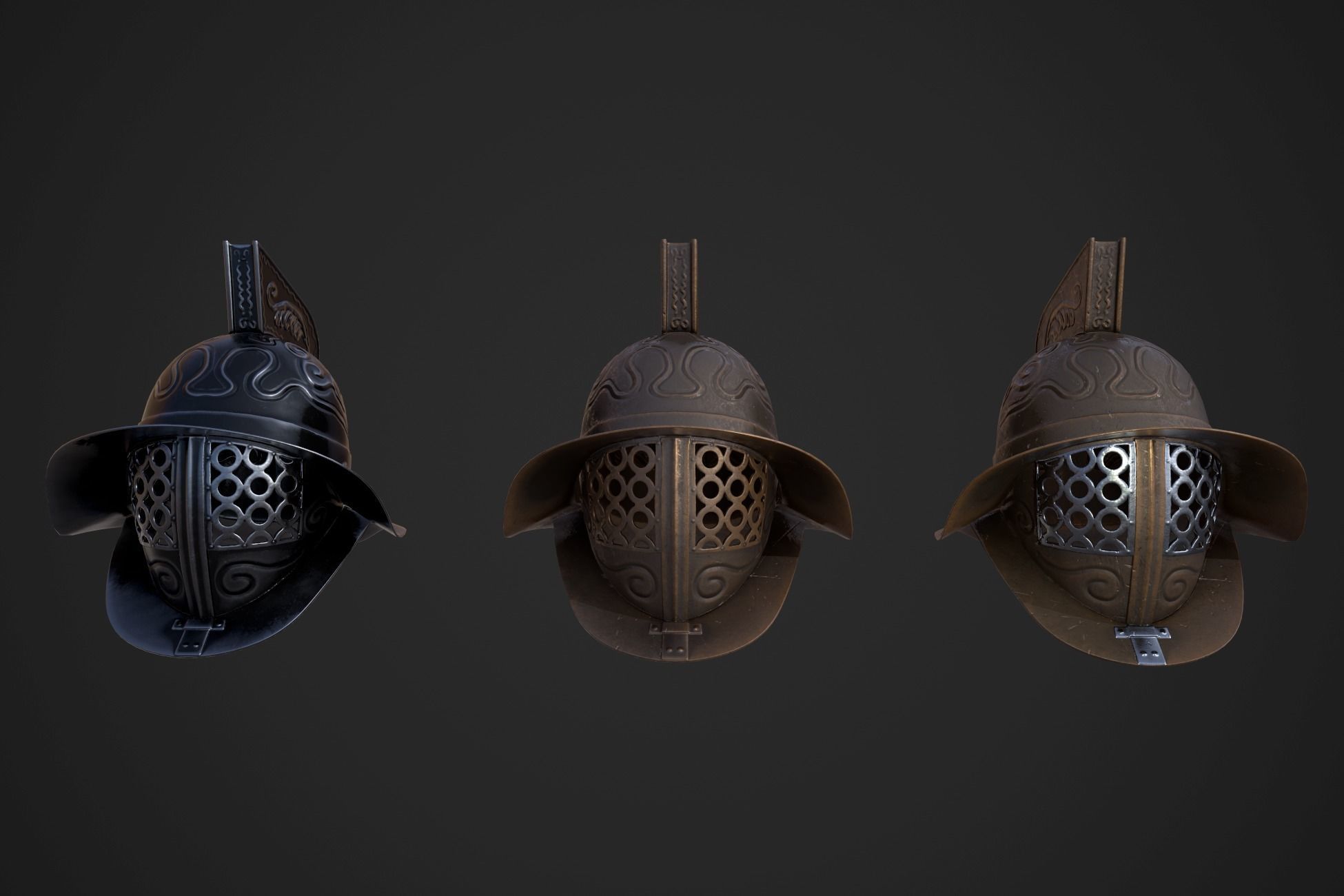 Murmillo gladiator helmet Low-poly 3D model_1