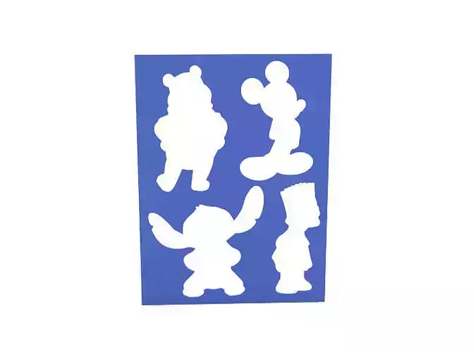 Stencil four silhouettes of disney characters