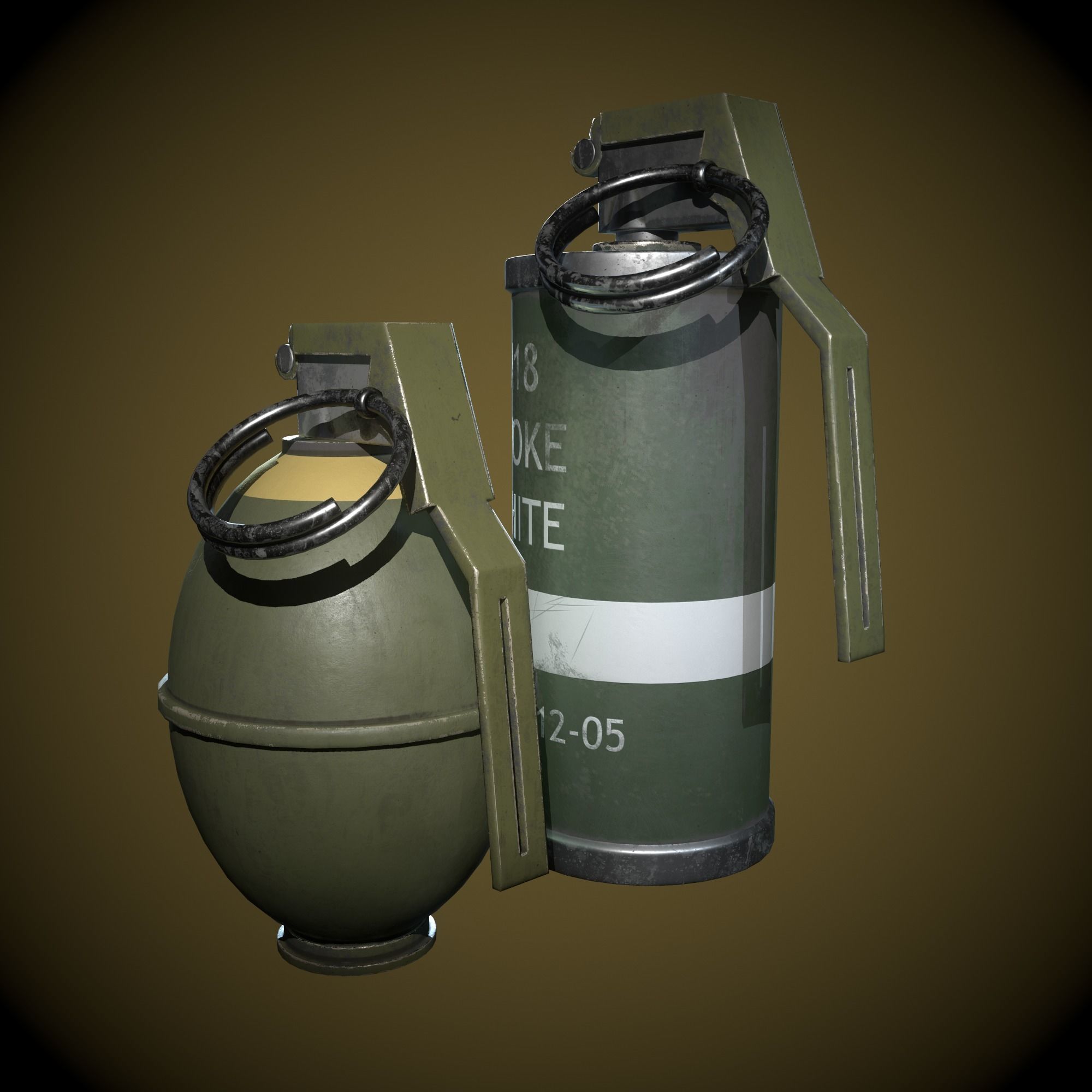 grenade three grenades Low-poly 3D model_1
