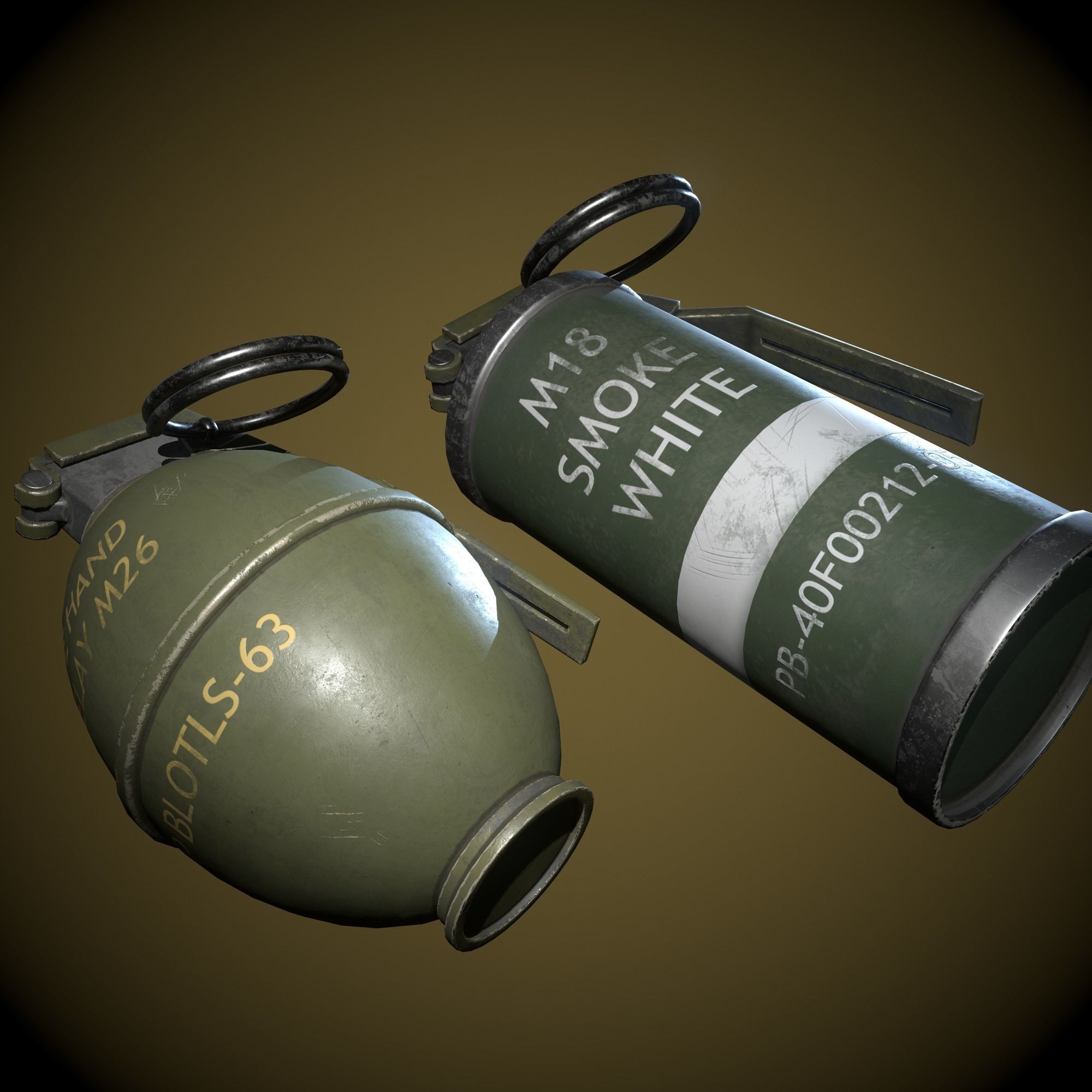 grenade three grenades Low-poly 3D model_3