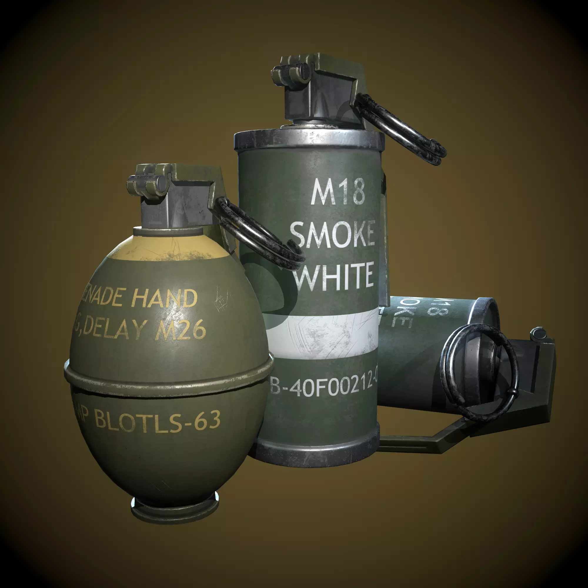 grenade three grenades Low-poly 3D model_0