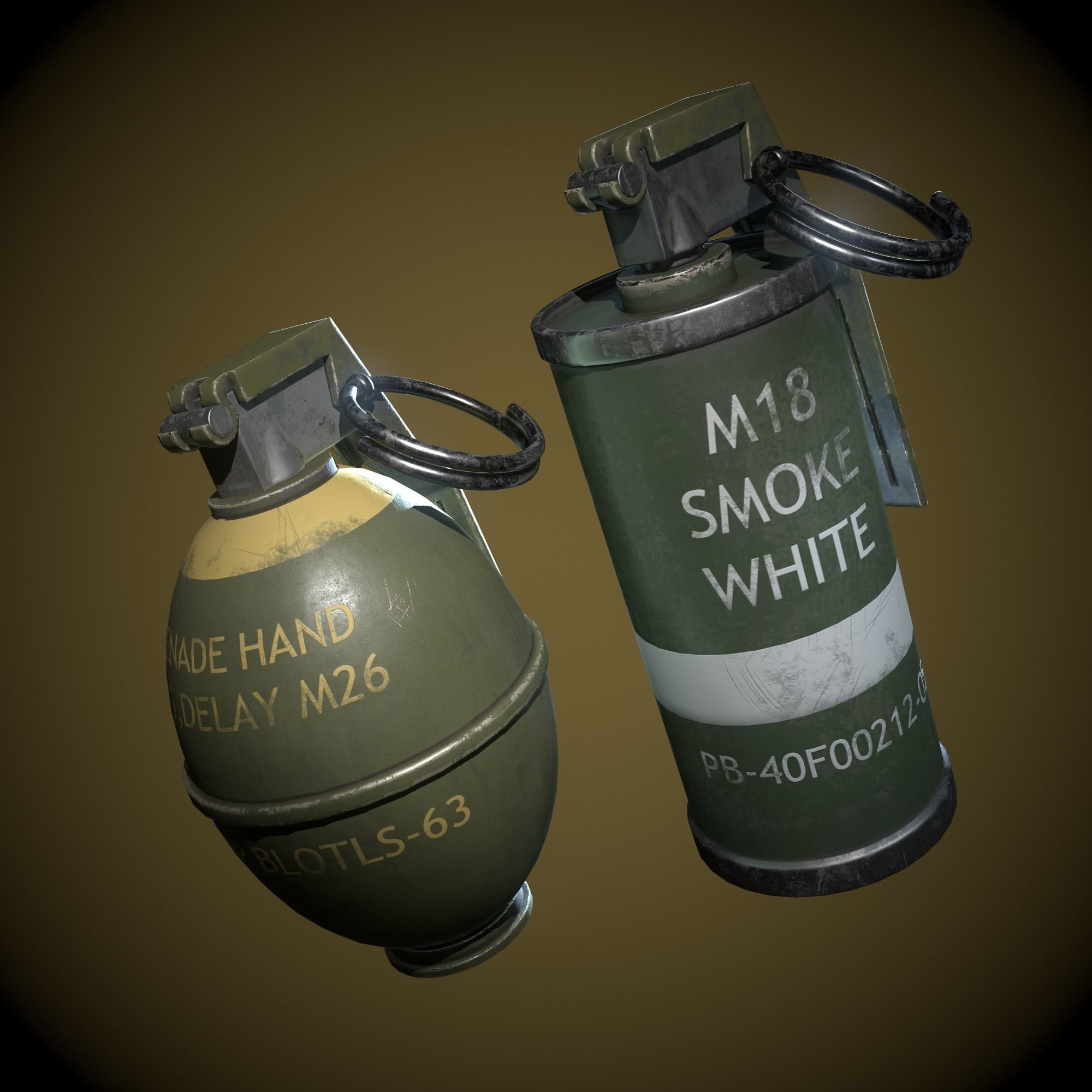 grenade three grenades Low-poly 3D model_2