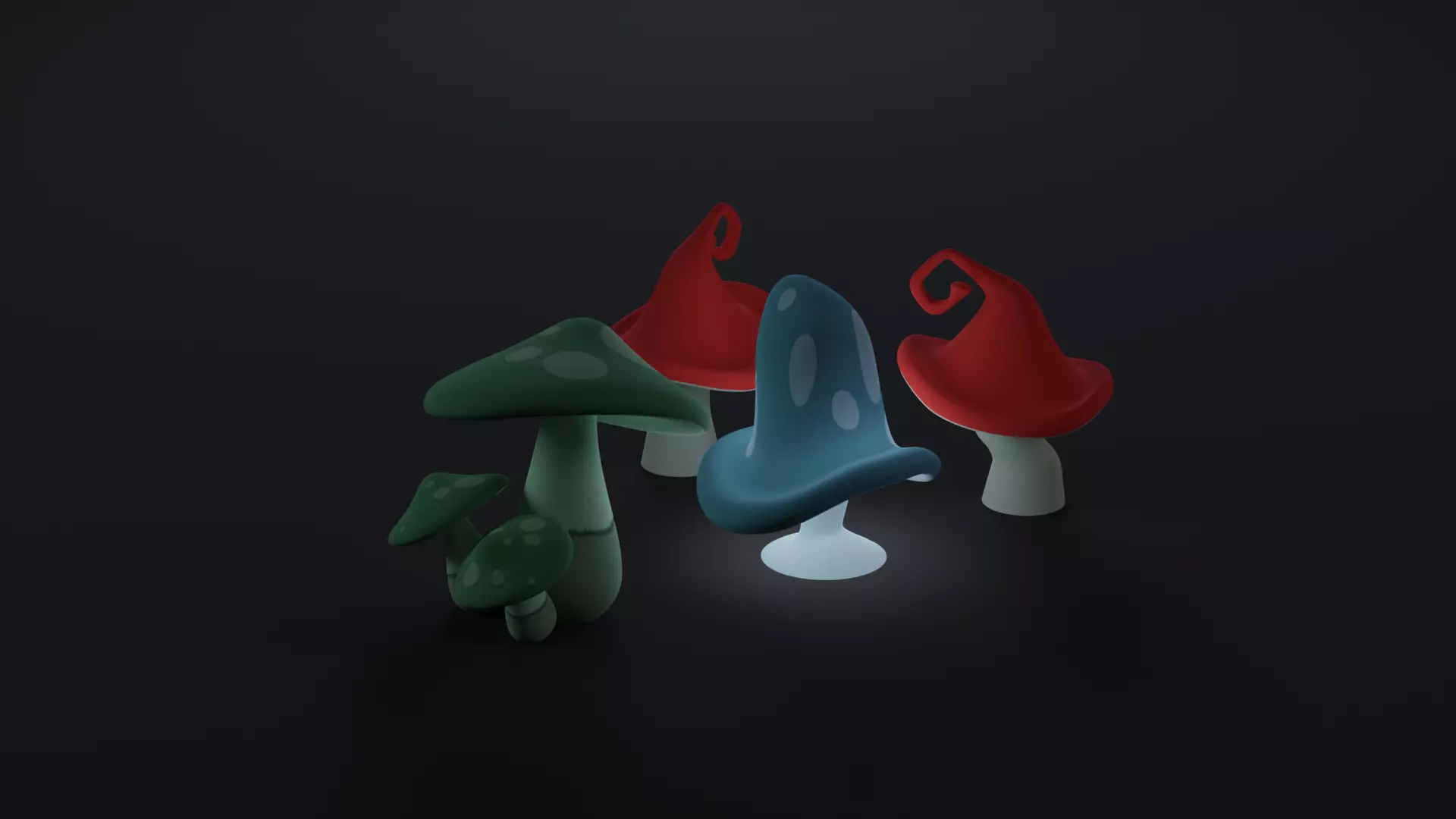 Fabulous mushrooms Low-poly 3D model_0