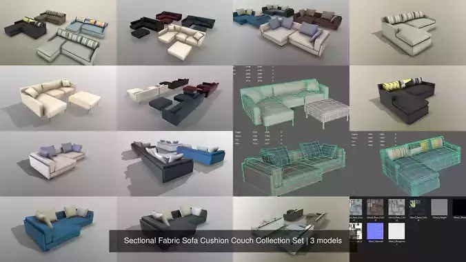 Sectional Fabric Sofa Cushion Couch Collection Set