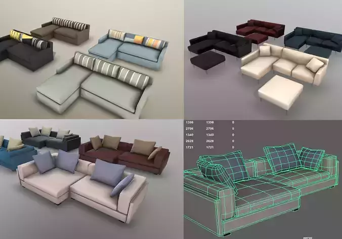 Sectional Fabric Sofa Cushion Couch Collection Set