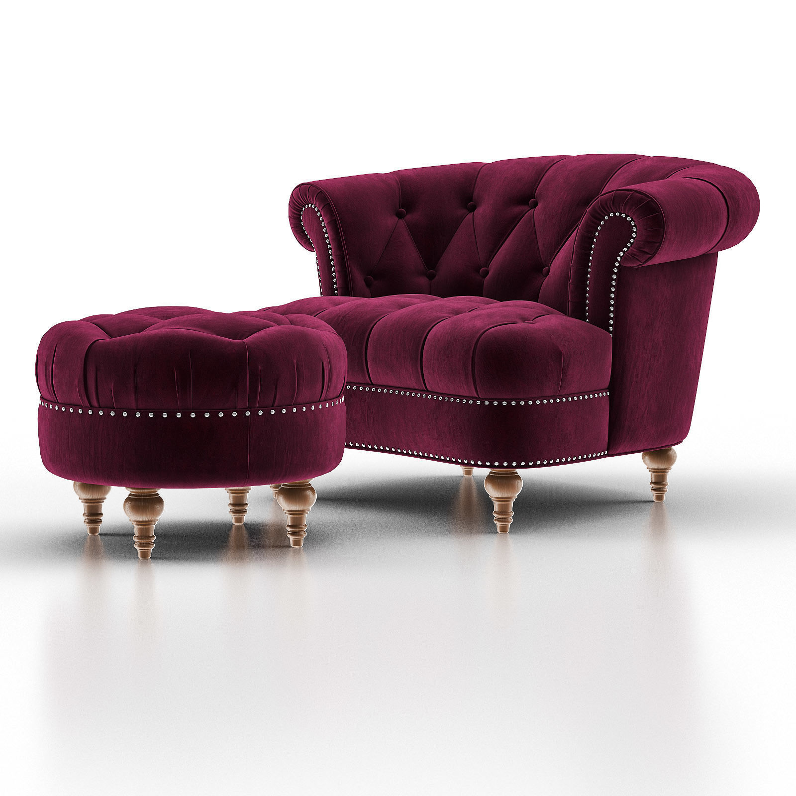 LA ROSA Tufted Accent Armchair with Ottoman 3D model_2