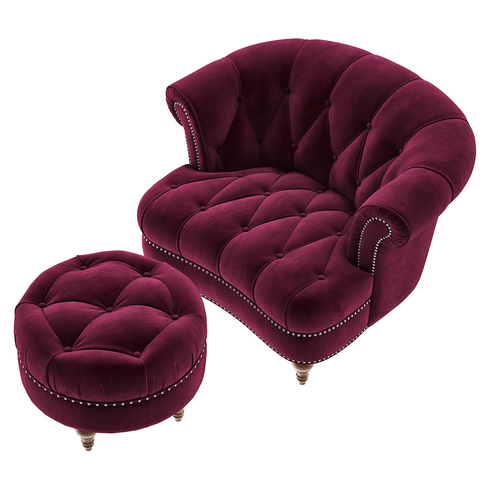 LA ROSA Tufted Accent Armchair with Ottoman 3D model_3