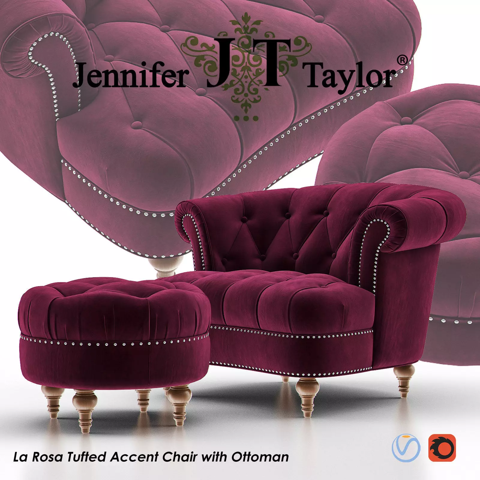 LA ROSA Tufted Accent Armchair with Ottoman 3D model_0