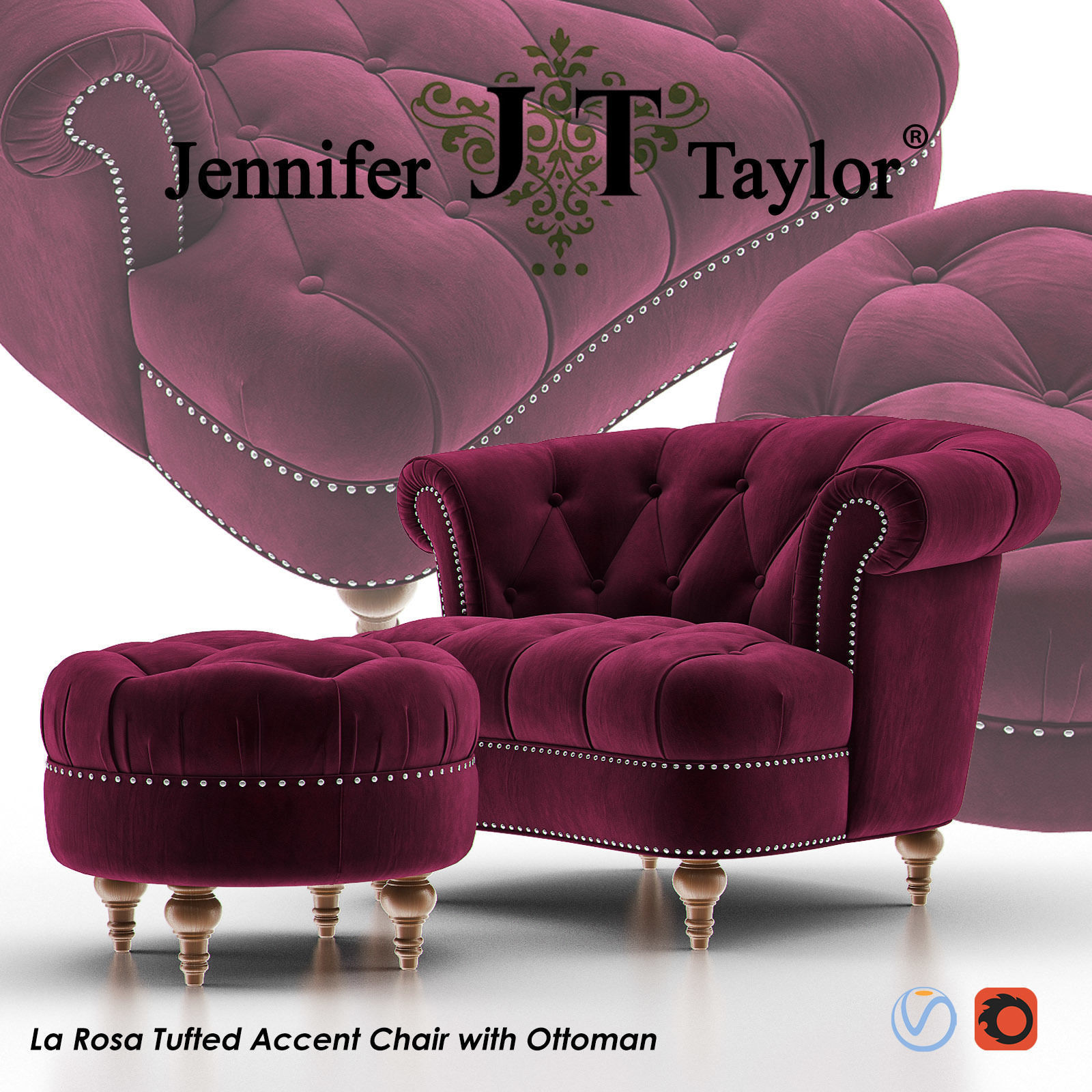 La Rosa Tufted Accent Armchair with Ottoman