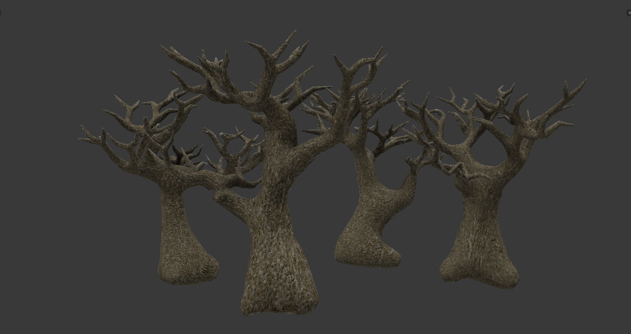 Low poly pbr spooky trees Low-poly 3D model_1