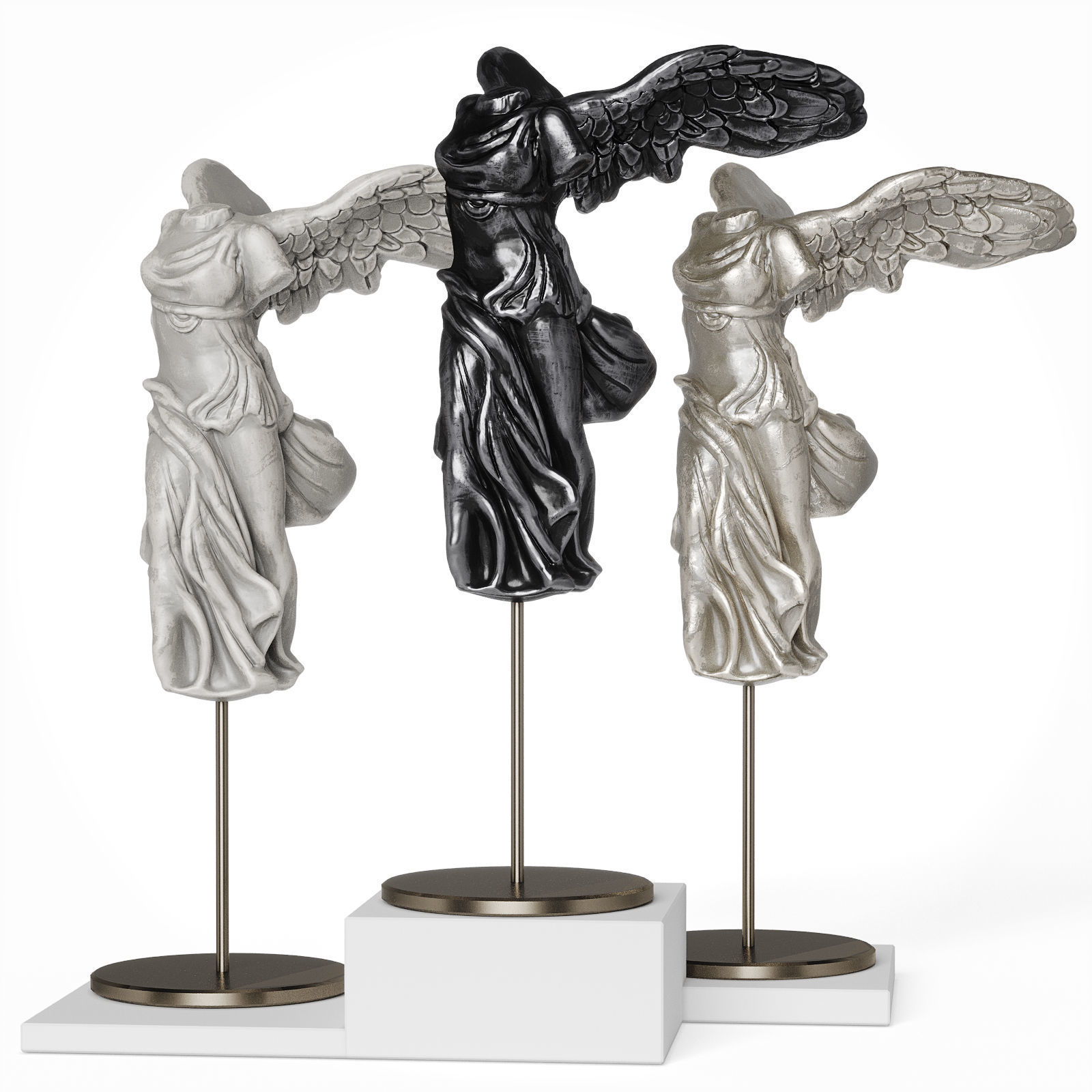 La Victoire de Samothrace statuette set Low-poly 3D model_1