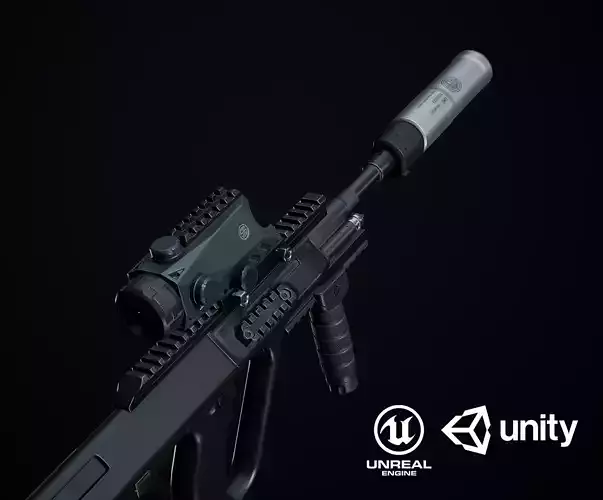 Steyr Aug A1-A3-Para Variants Low-poly 3D model