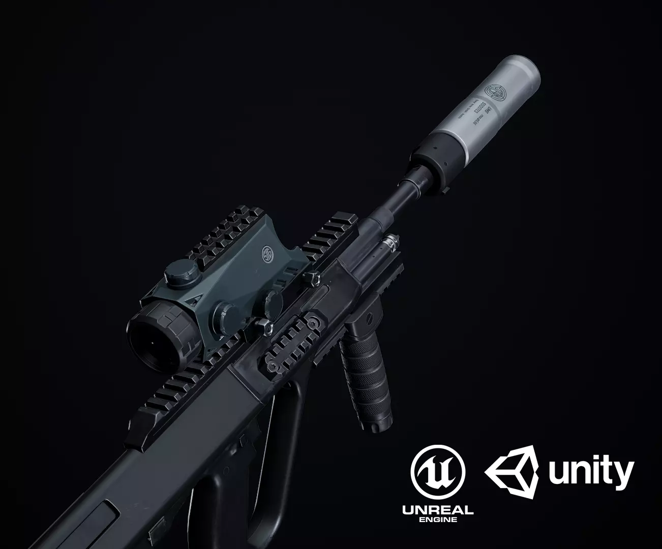 Steyr Aug A1-A3-Para Variants Low-poly 3D model_0